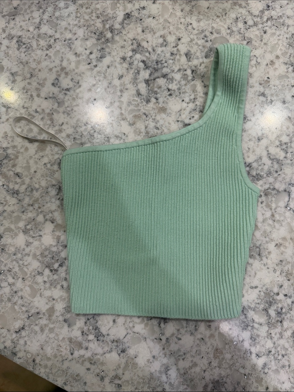 Babaton Mint Green One-Shoulder Ribbed Crop Top